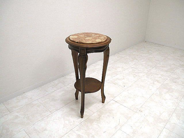 イタリア製 大理石トップ サイドテーブル 花台 丸型 直径41cm 高さ75cm