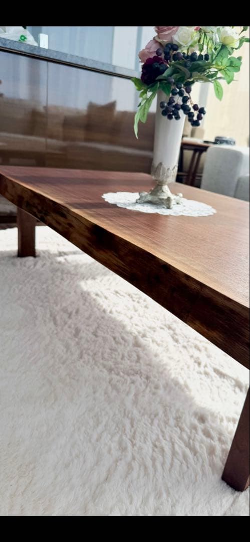 新品大垣WOODローテーブル　ブラックウォールナット　折りたたみ脚　一枚板