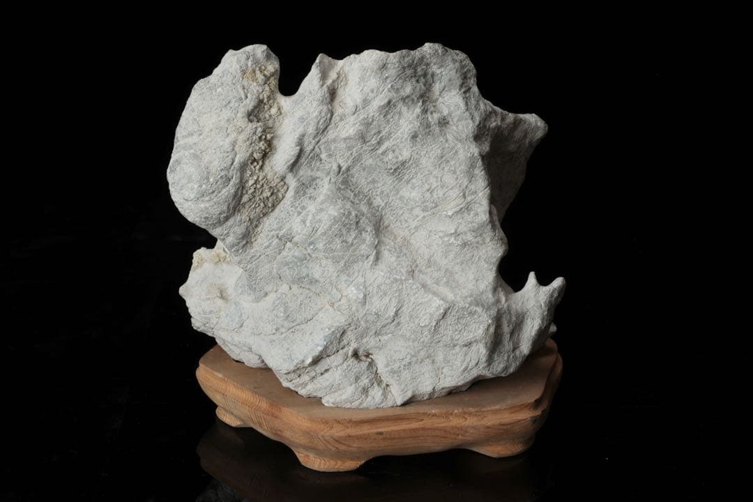 中国 太湖石 木製台座付 5.4kg 鑑賞石 文人石 水石 天然石 盆石 飾石