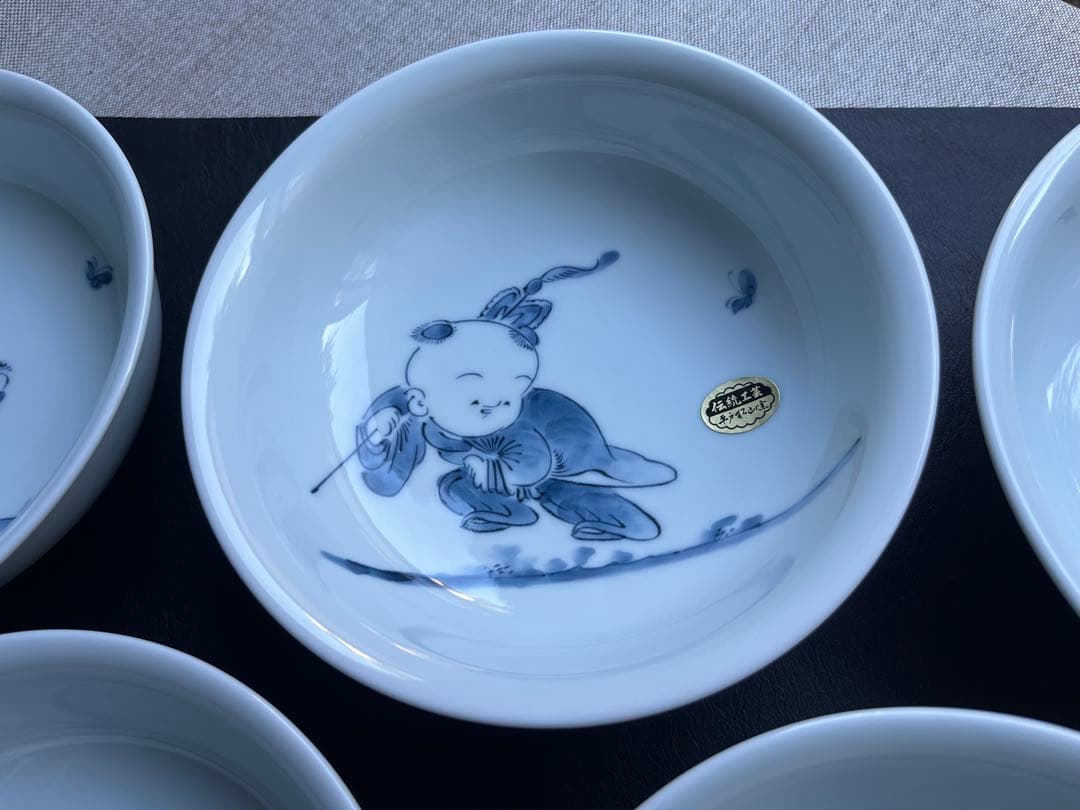 平戸松山　唐子遊図　丸深取皿[大]５柄セット　煮物鉢　深皿十五代　中里勝歳