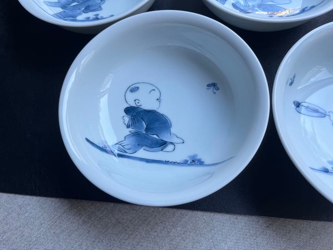 平戸松山　唐子遊図　丸深取皿[大]５柄セット　煮物鉢　深皿十五代　中里勝歳