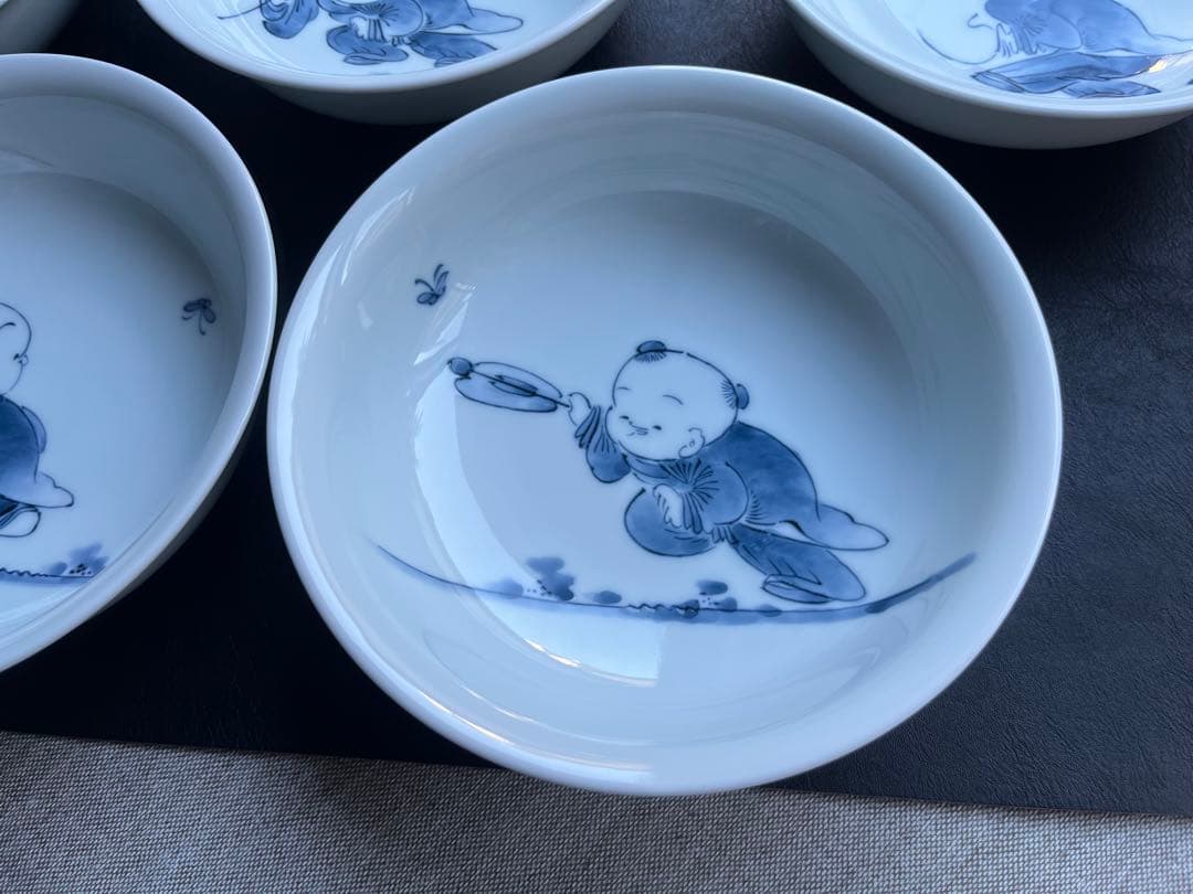 平戸松山　唐子遊図　丸深取皿[大]５柄セット　煮物鉢　深皿十五代　中里勝歳