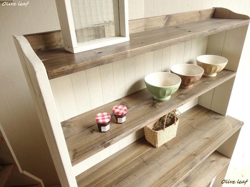 サイズ、デザインオーダー可！H120カップボード●シャビーエスプレッソ受注製作