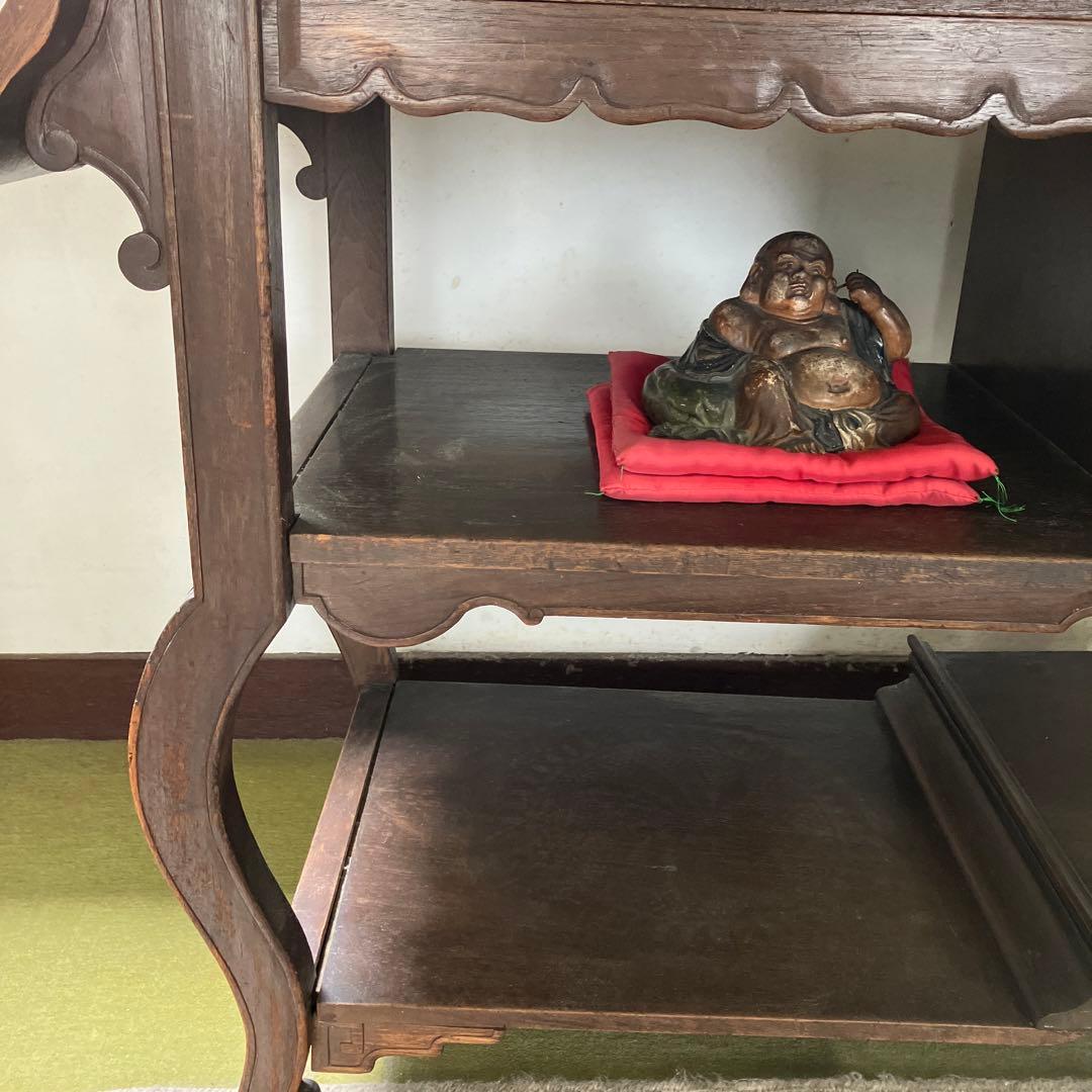 茶箪笥　飾り棚　茶棚　花台　昭和レトロ　猫脚　和風アンティーク　違い棚　煎茶棚