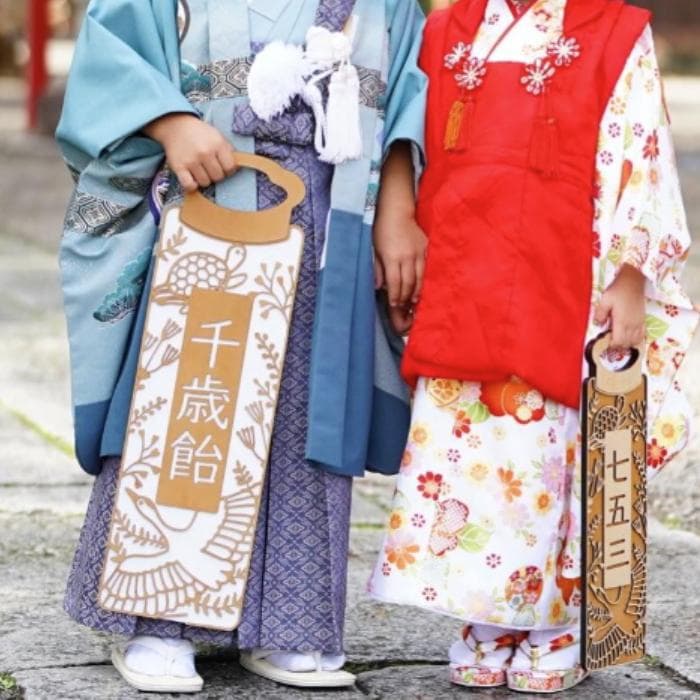 【Lサイズ】木製 千歳飴袋風プレート Premium color