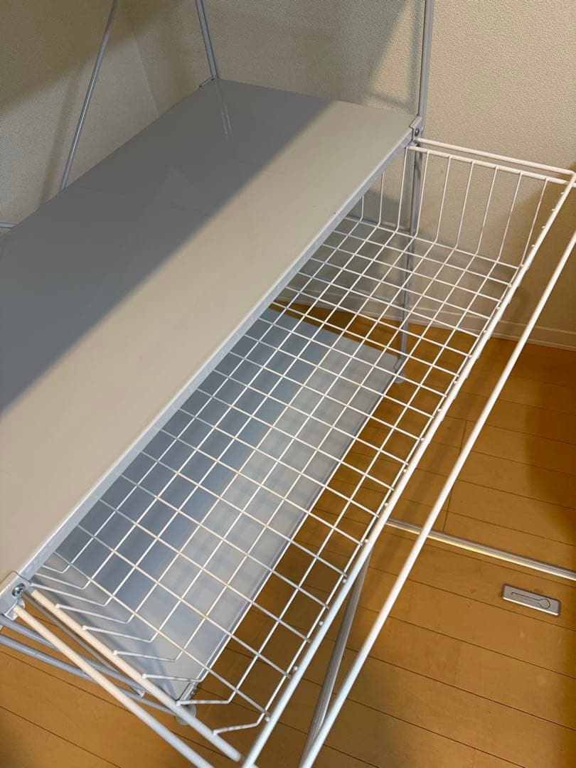 無印良品 スチールユニットシェルフ ワイド 中 ライトグレー ワイヤーバスケット