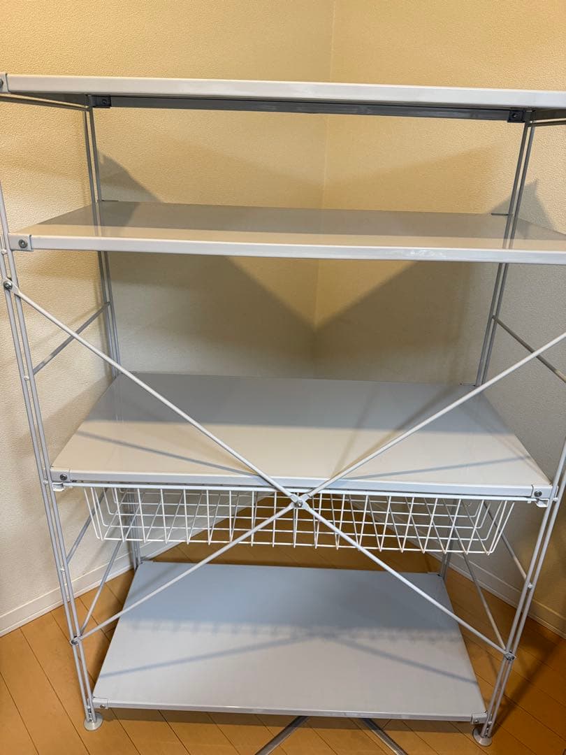 無印良品 スチールユニットシェルフ ワイド 中 ライトグレー ワイヤーバスケット