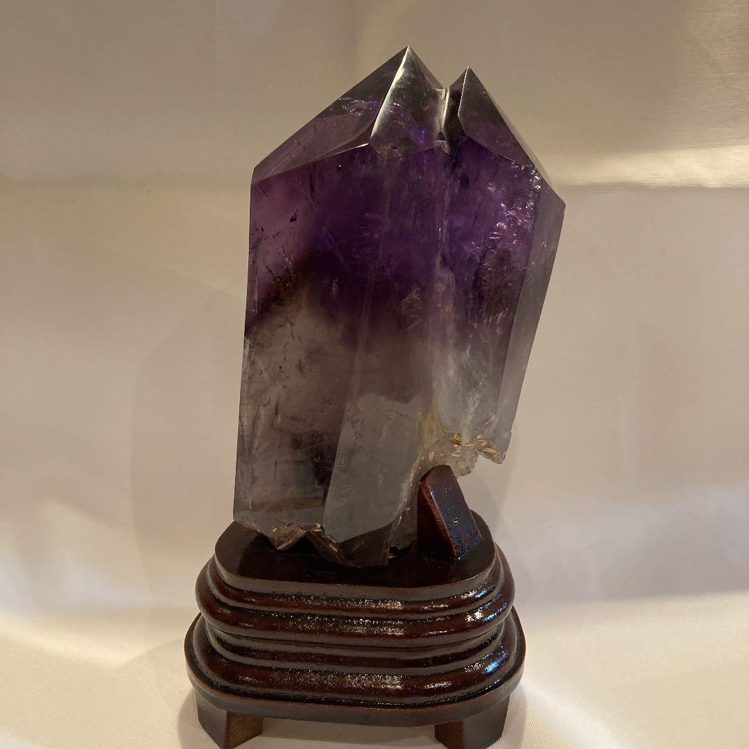 ちゅんちゅんアメジストダブルポイント★台座付き★虹あり　大幅お値下げ