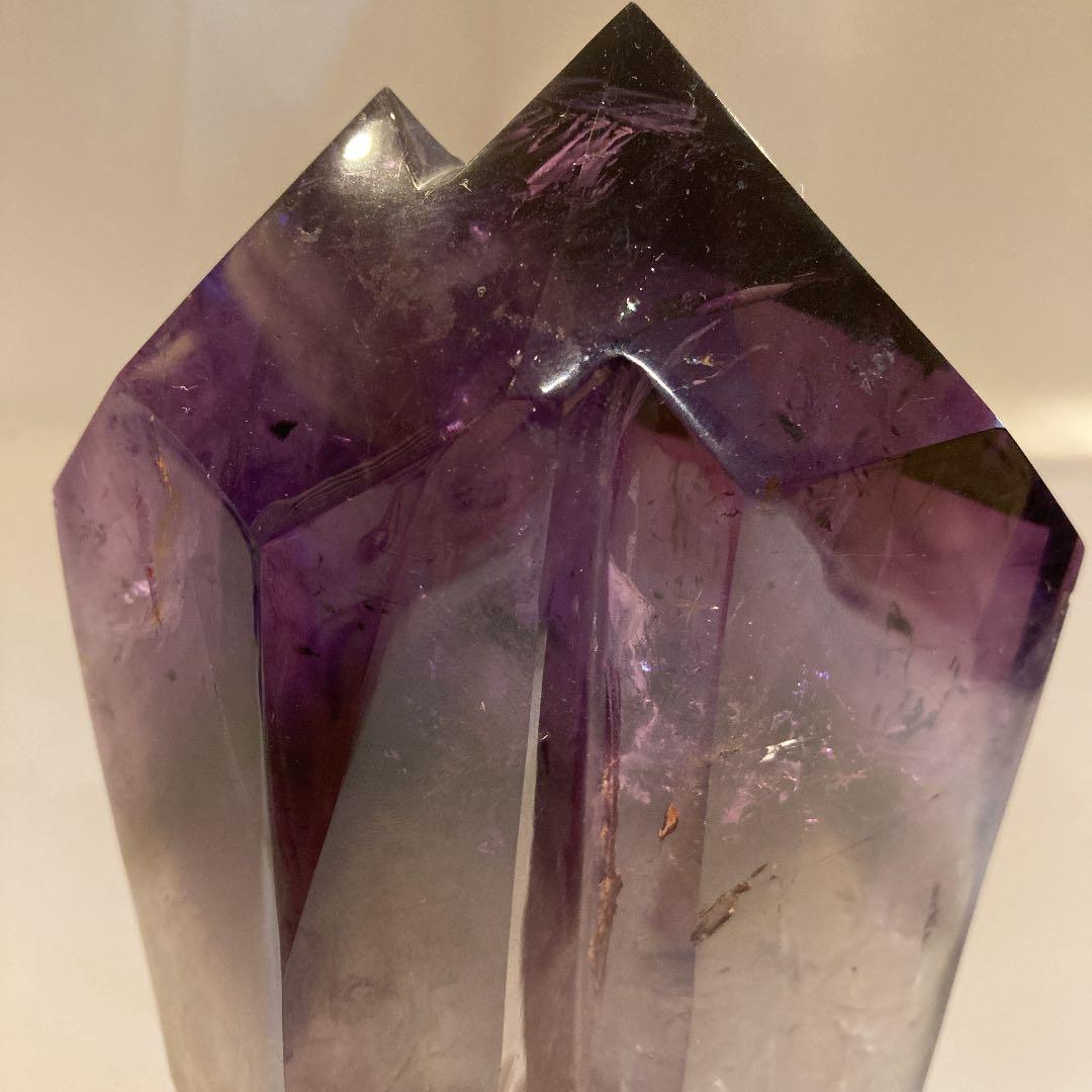 ちゅんちゅんアメジストダブルポイント★台座付き★虹あり　大幅お値下げ