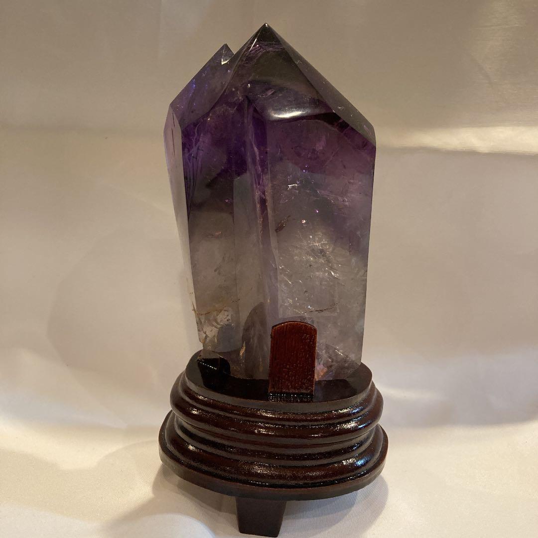 ちゅんちゅんアメジストダブルポイント★台座付き★虹あり　大幅お値下げ