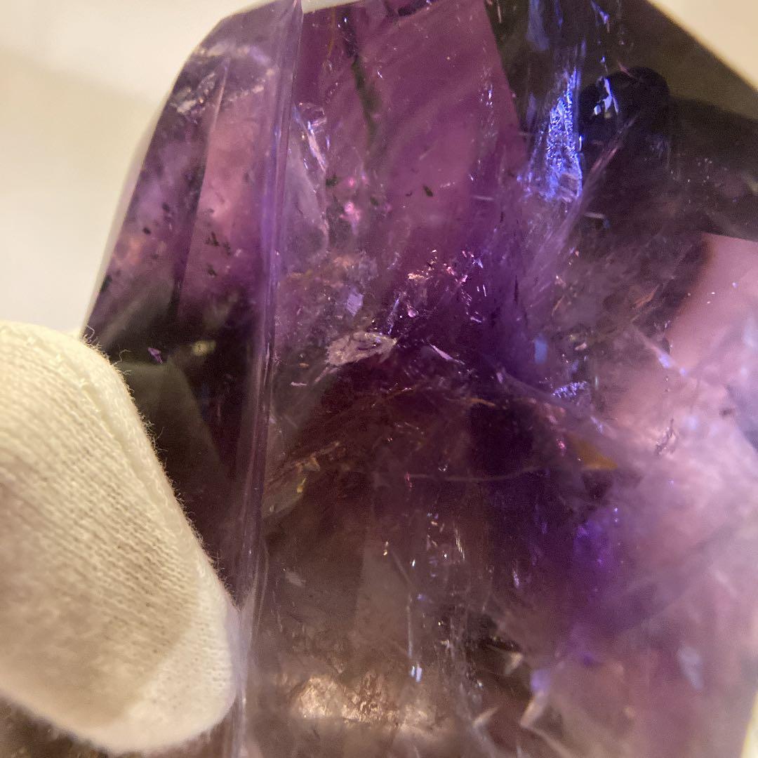 ちゅんちゅんアメジストダブルポイント★台座付き★虹あり　大幅お値下げ