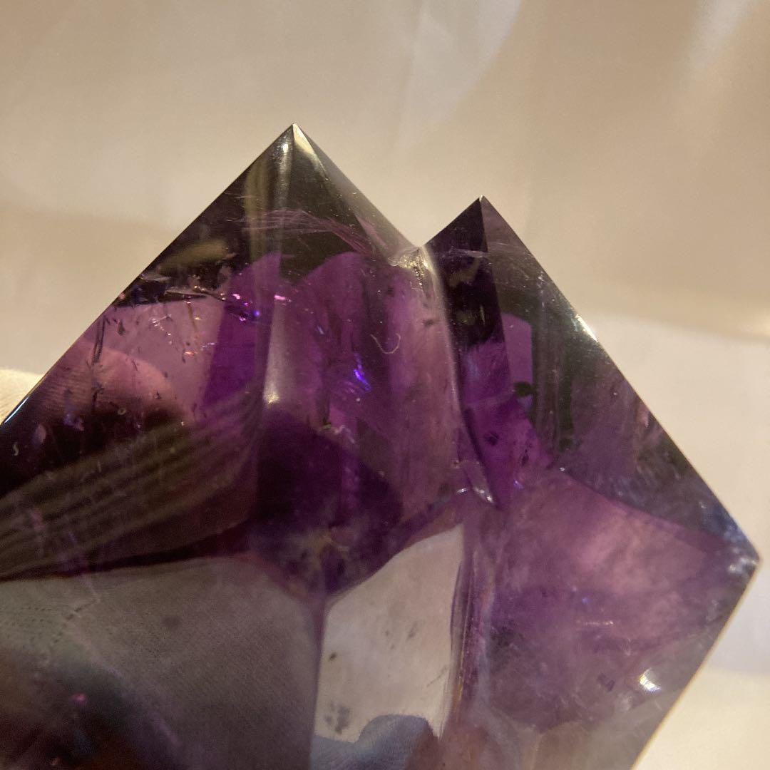 ちゅんちゅんアメジストダブルポイント★台座付き★虹あり　大幅お値下げ