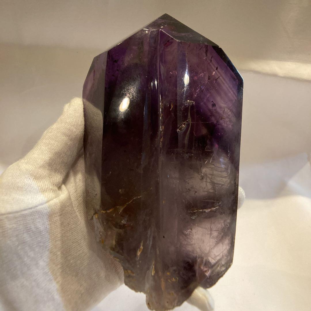 ちゅんちゅんアメジストダブルポイント★台座付き★虹あり　大幅お値下げ