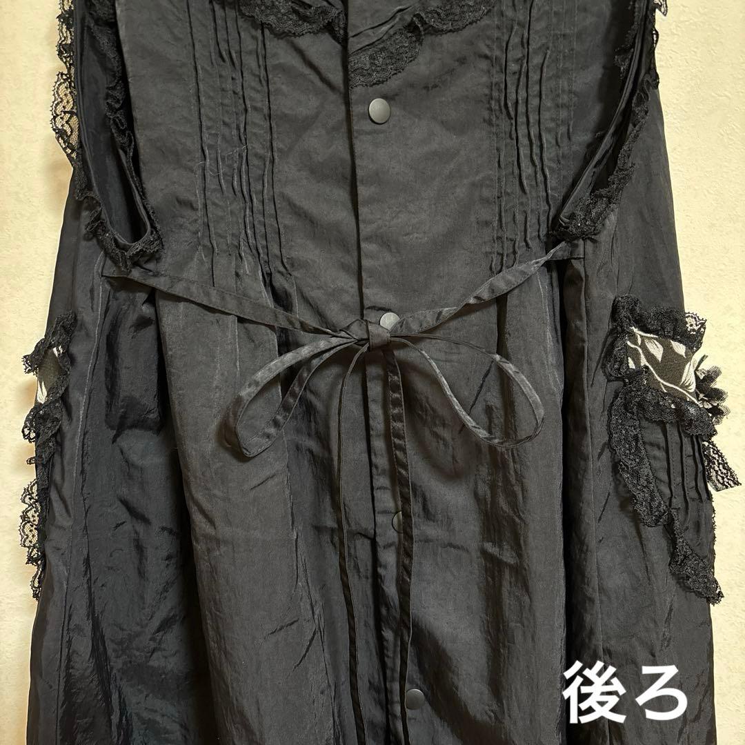 さえら Akiakane レースエプロン 黒　花モチーフ