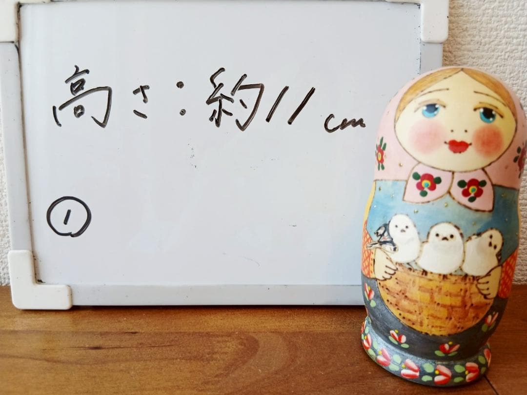 【LYH316】北欧ロシア雑貨 リューバ作のマトリョーシカ　シマエナガ