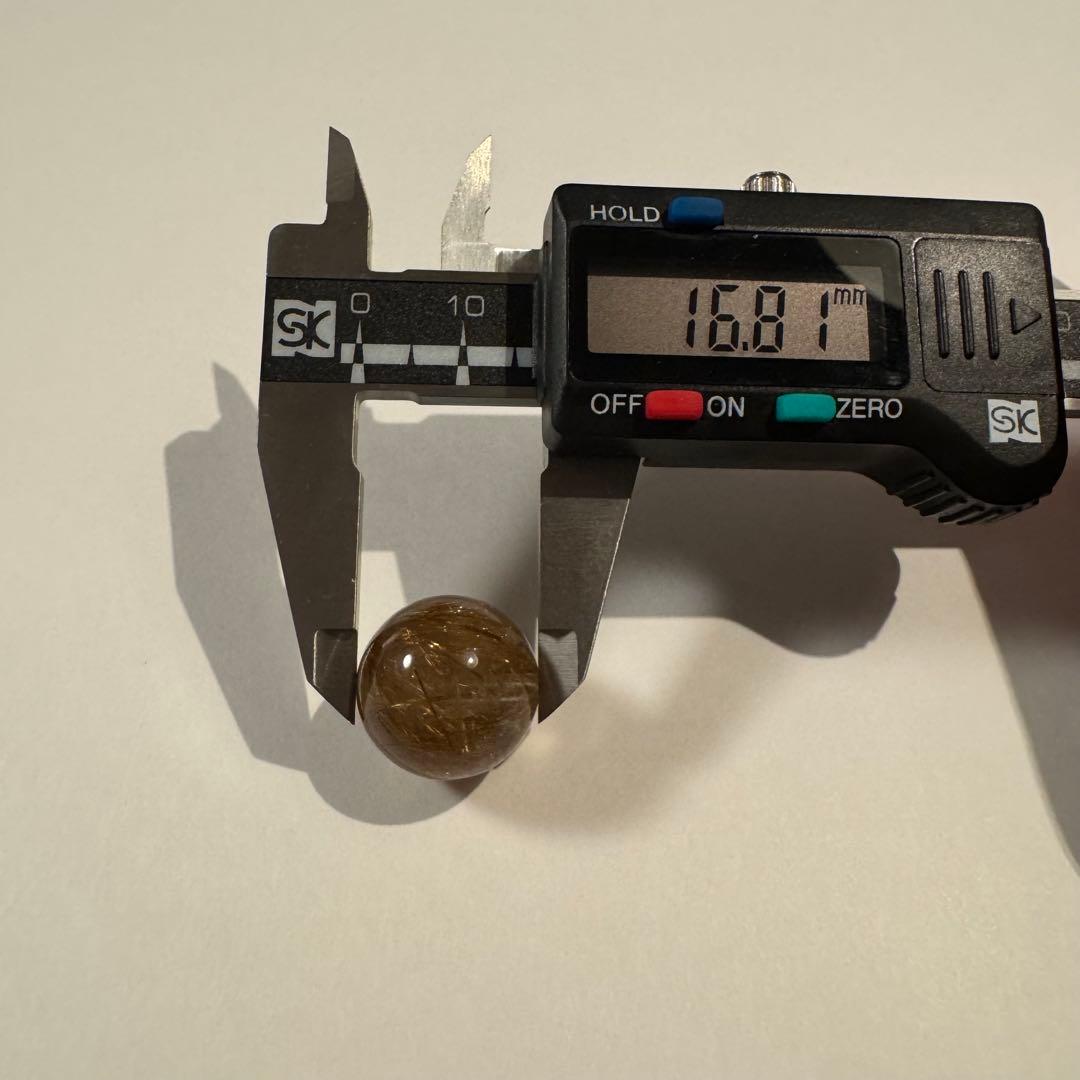 16.8mm ゴールドルチルクォーツ ビーズ 穴あき 天然石 ルチル 丸玉　B