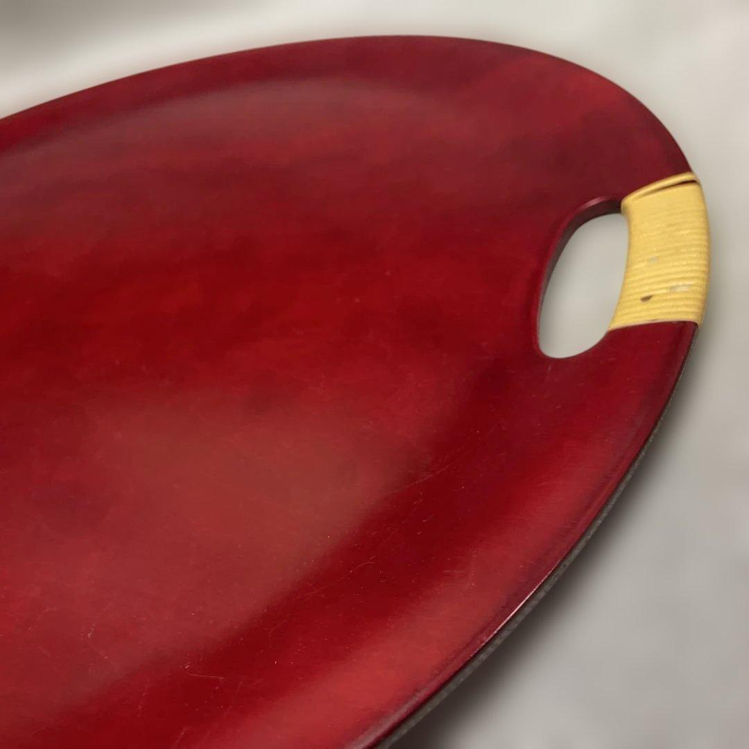 特大サイズ　シンプル　時代朱漆　丸盆　取っ手付　直径43㎝　輪島塗菓子盆お盆