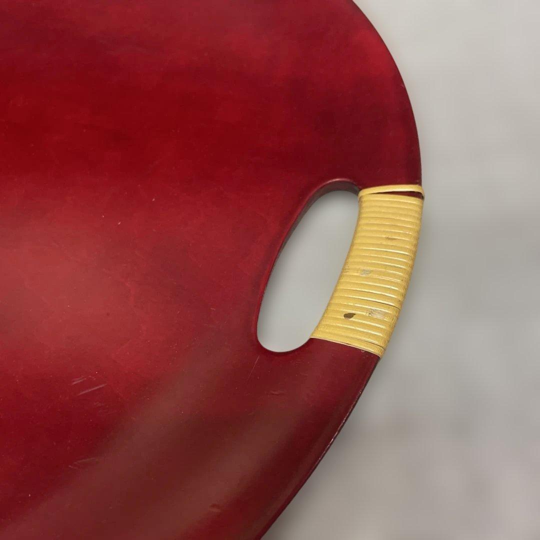 特大サイズ　シンプル　時代朱漆　丸盆　取っ手付　直径43㎝　輪島塗菓子盆お盆