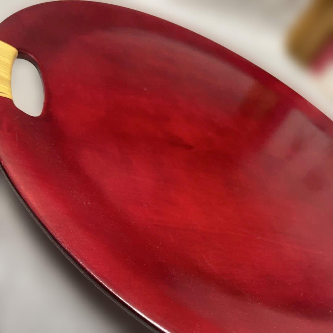 特大サイズ　シンプル　時代朱漆　丸盆　取っ手付　直径43㎝　輪島塗菓子盆お盆