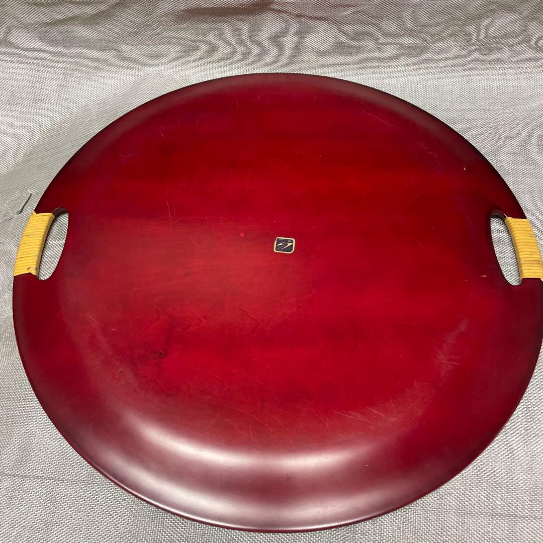 特大サイズ　シンプル　時代朱漆　丸盆　取っ手付　直径43㎝　輪島塗菓子盆お盆