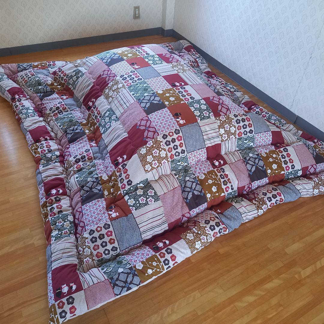 暖 ソフトタッチ 綿100％ 大判長方形 厚掛 こたつ掛布団 日本製 和猫