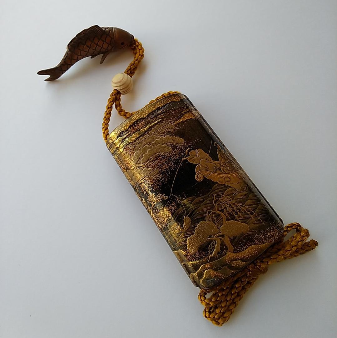 金地船人物高蒔絵印籠 梶川文龍斎作（江戸時代・美術館展示クラス