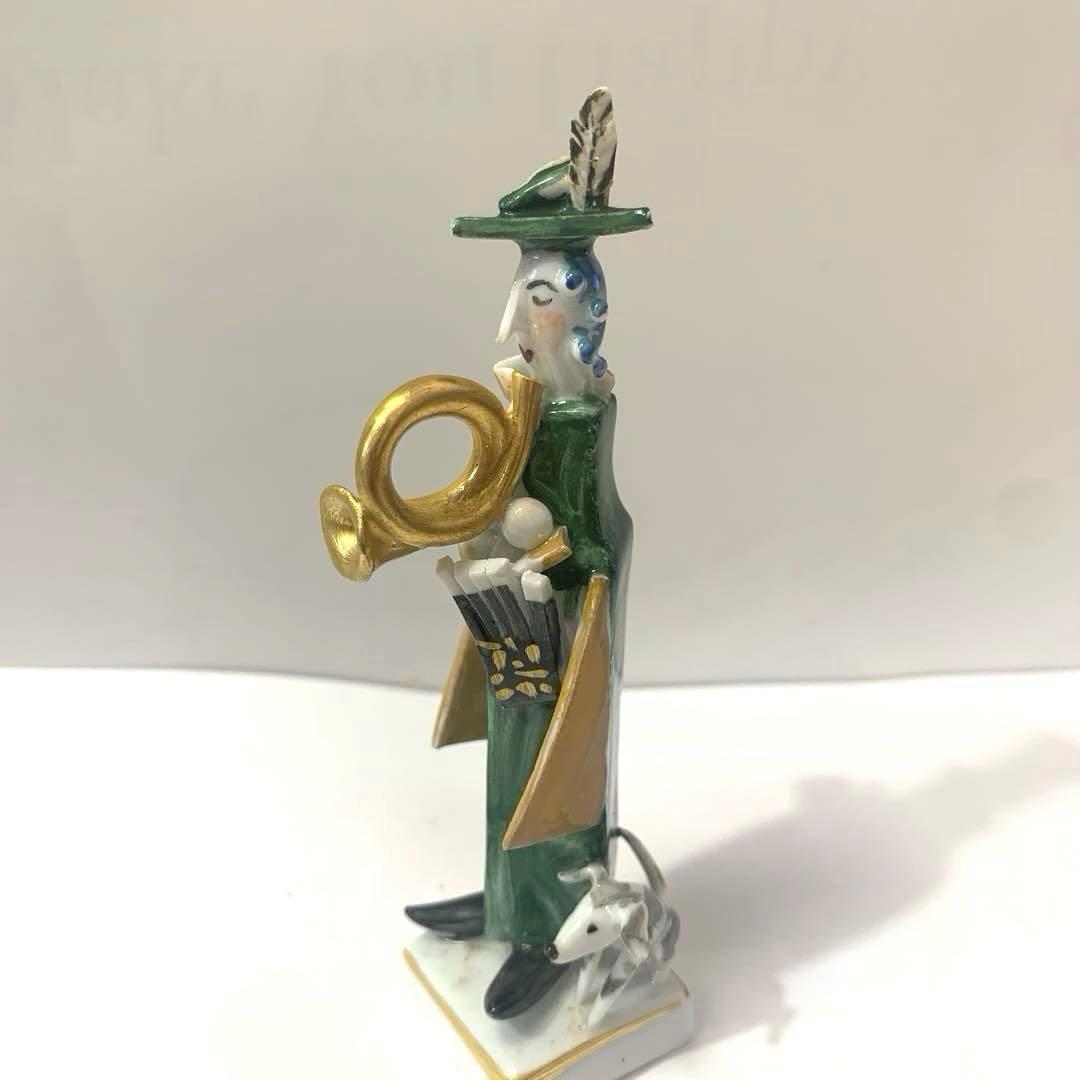 お値下げ☆マイセン手捻り人形 ホルン吹きの女と犬