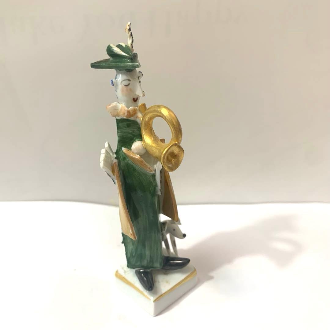 お値下げ☆マイセン手捻り人形 ホルン吹きの女と犬