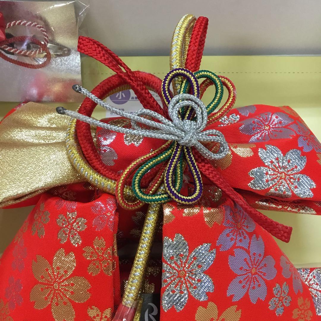 【新品未使用】3歳七五三衣装セット 赤と金　ポリエステル　9点セット