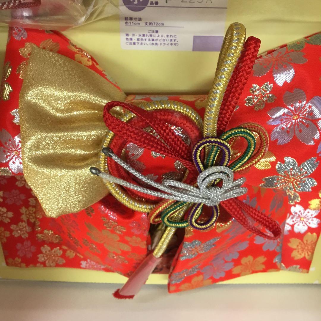 【新品未使用】3歳七五三衣装セット 赤と金　ポリエステル　9点セット