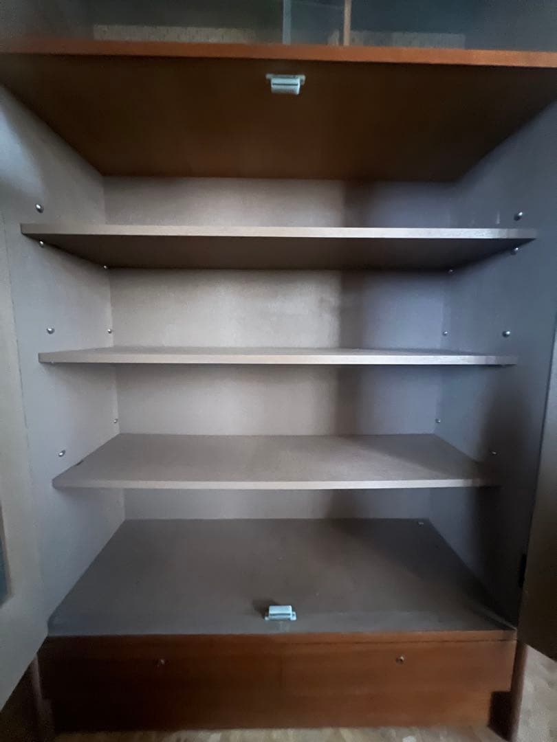 昭和レトロ 昭和ガラス 木製ラック ガラス扉 4段棚