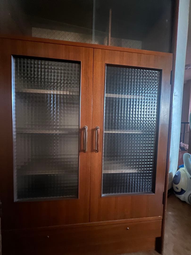 昭和レトロ 昭和ガラス 木製ラック ガラス扉 4段棚