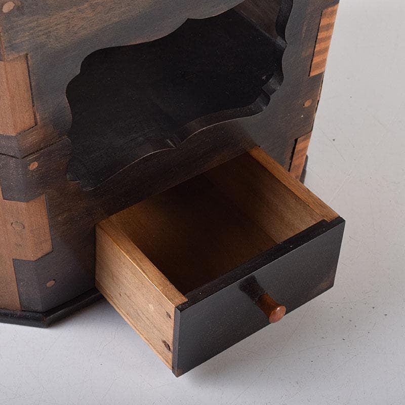 茶道具　唐木縞黒檀製　持ち手付煙草入　煙草盆　C　R7616C