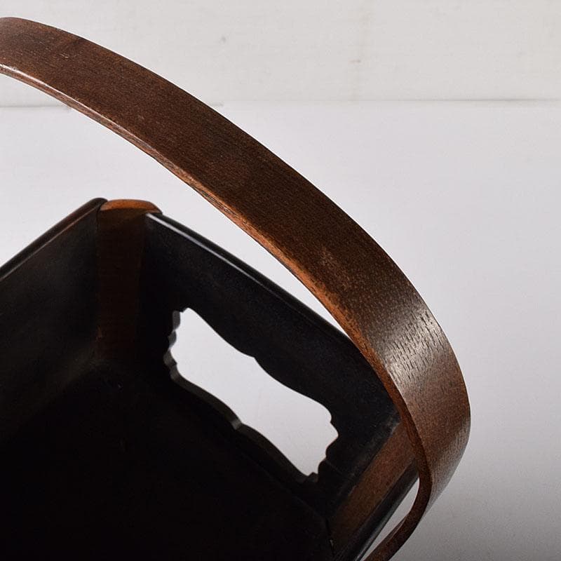 茶道具　唐木縞黒檀製　持ち手付煙草入　煙草盆　C　R7616C