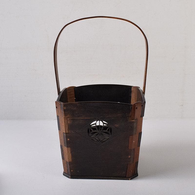 茶道具　唐木縞黒檀製　持ち手付煙草入　煙草盆　C　R7616C