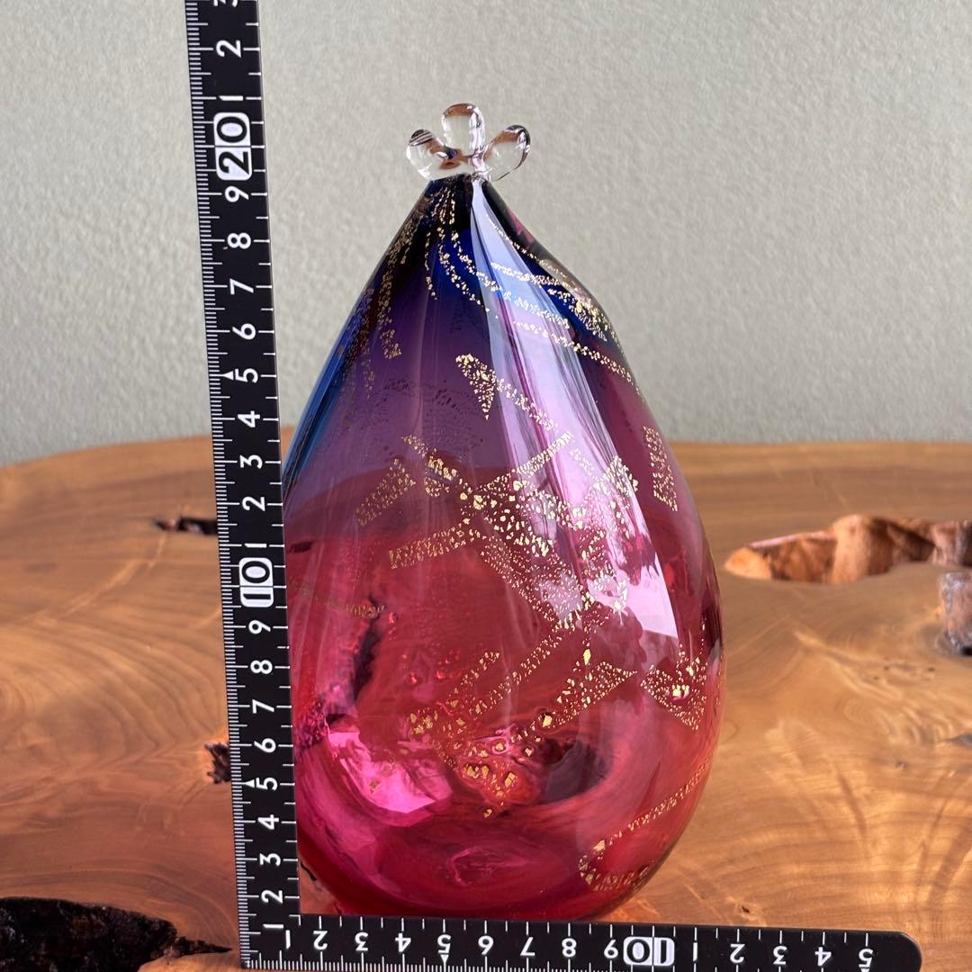 岸厚男 水模様の花器 フラワーベース ガラス 共箱