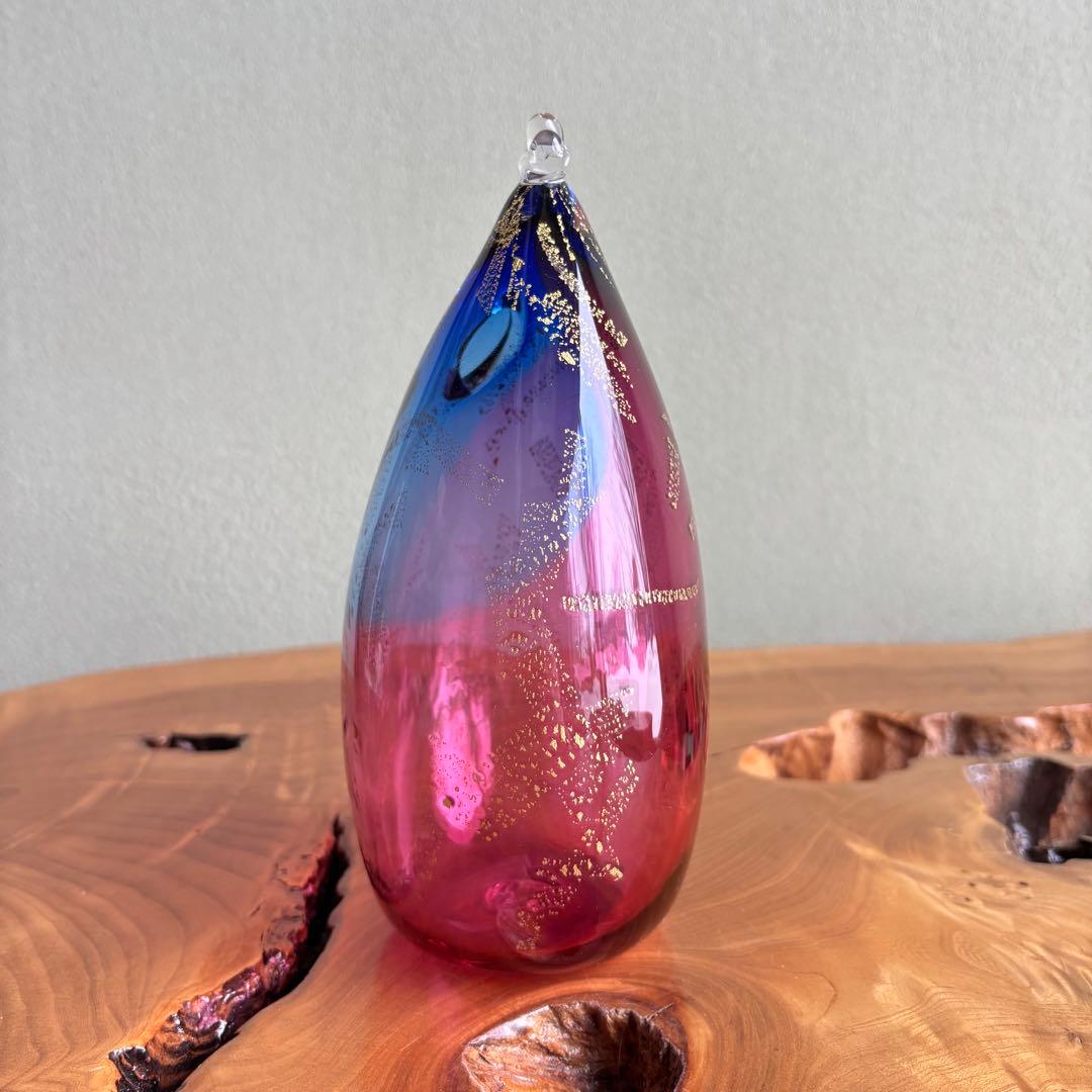 岸厚男 水模様の花器 フラワーベース ガラス 共箱