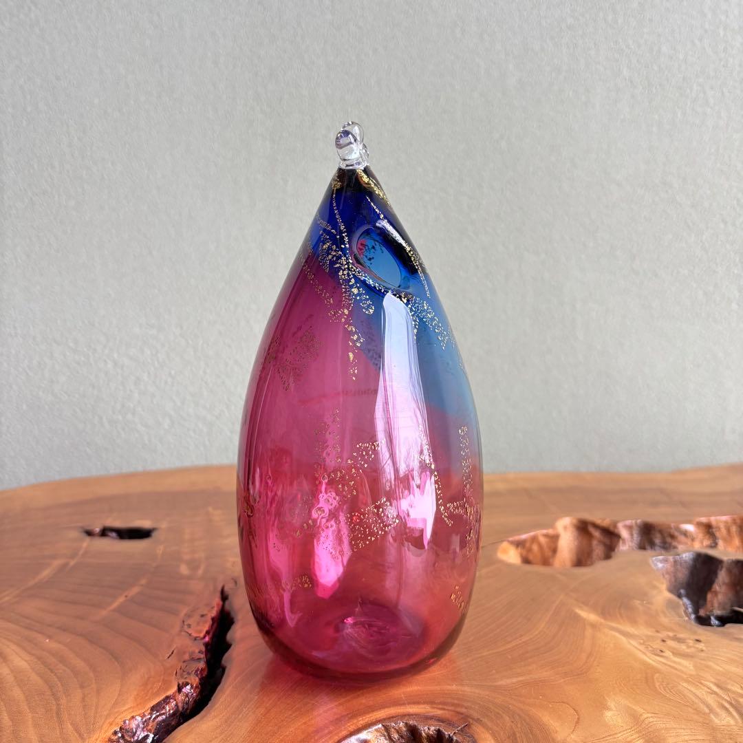 岸厚男 水模様の花器 フラワーベース ガラス 共箱