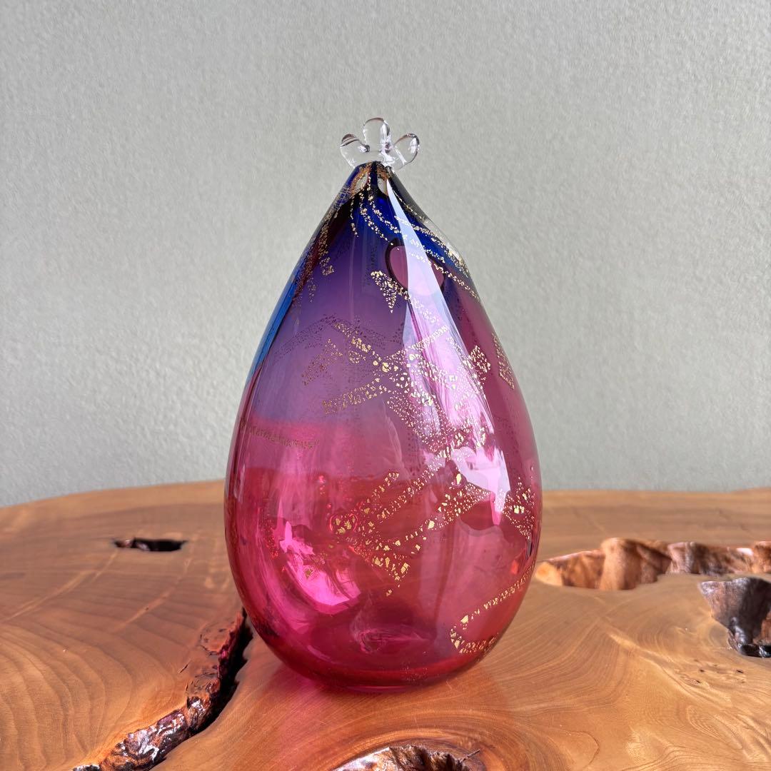 岸厚男 水模様の花器 フラワーベース ガラス 共箱