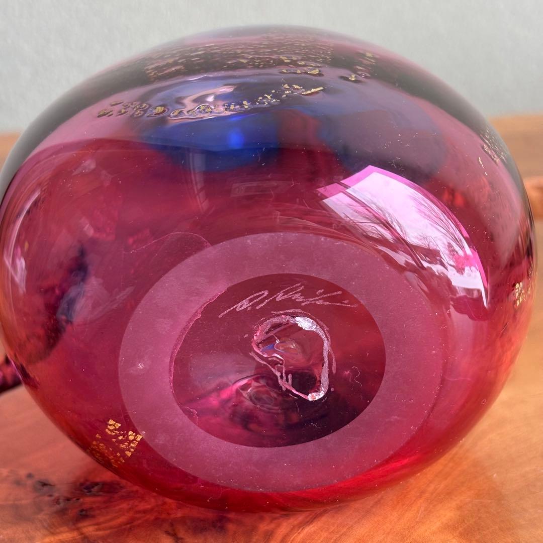 岸厚男 水模様の花器 フラワーベース ガラス 共箱