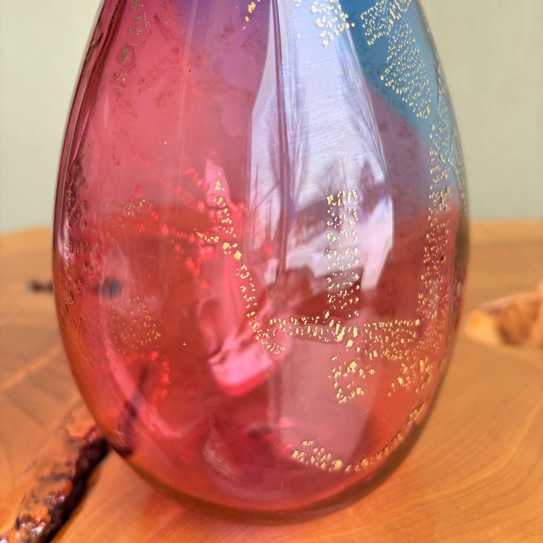 岸厚男 水模様の花器 フラワーベース ガラス 共箱