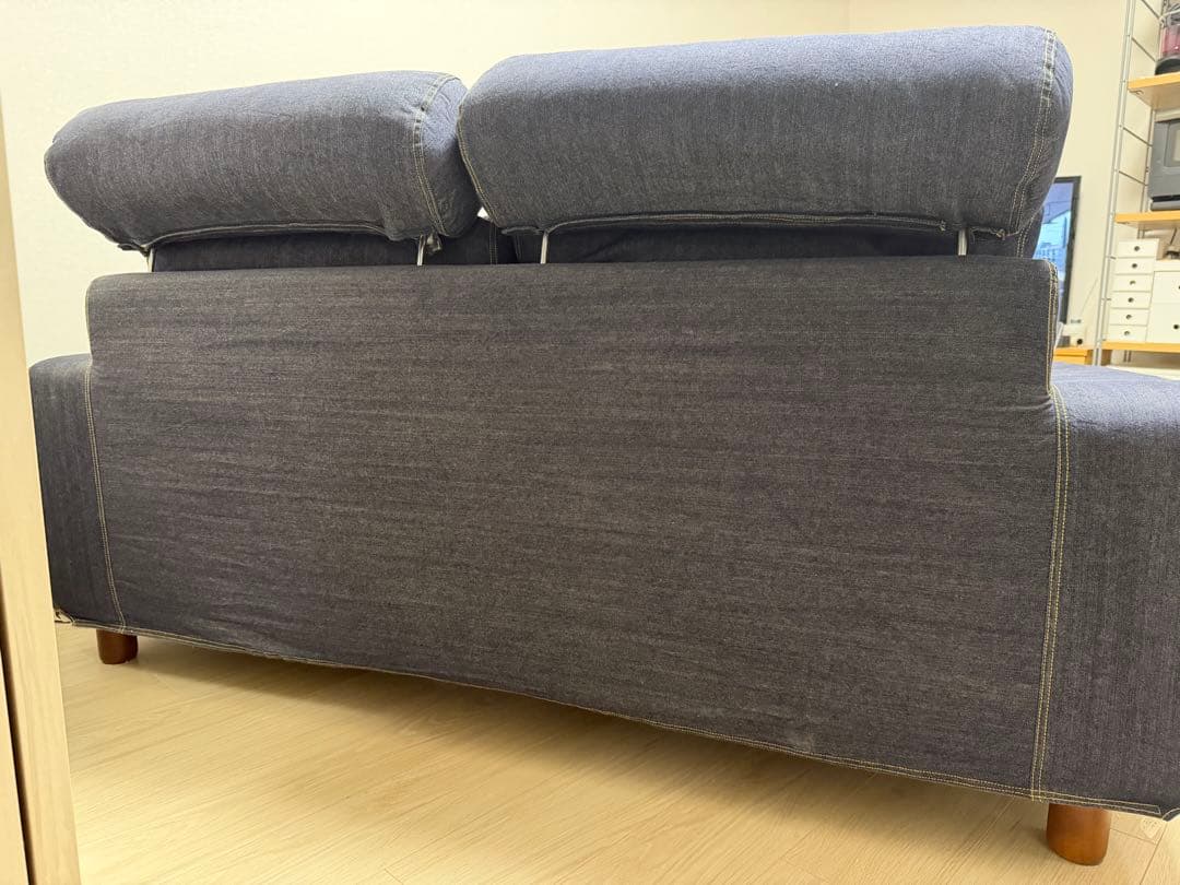 （値下げ）無印良品 2人掛けソファ ヘッドレスト付き デニム調カバー