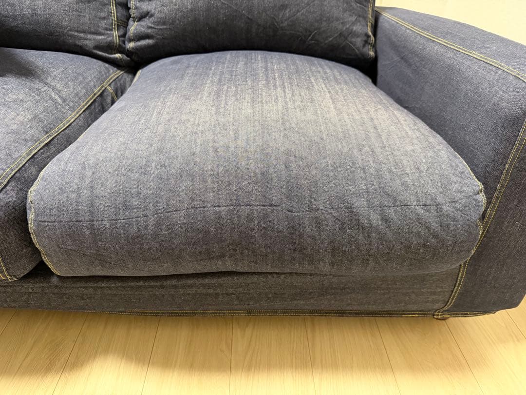 （値下げ）無印良品 2人掛けソファ ヘッドレスト付き デニム調カバー