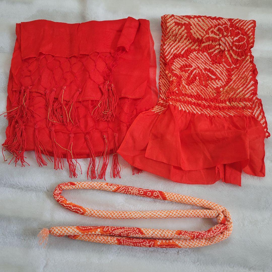 【正絹】七五三 3歳 4歳 女の子 フルセット 着物 帯 赤