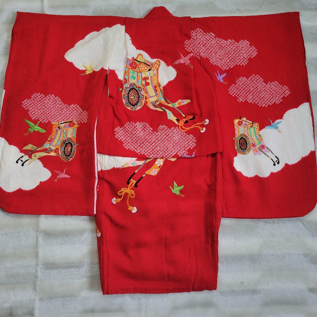 【正絹】七五三 3歳 4歳 女の子 フルセット 着物 帯 赤