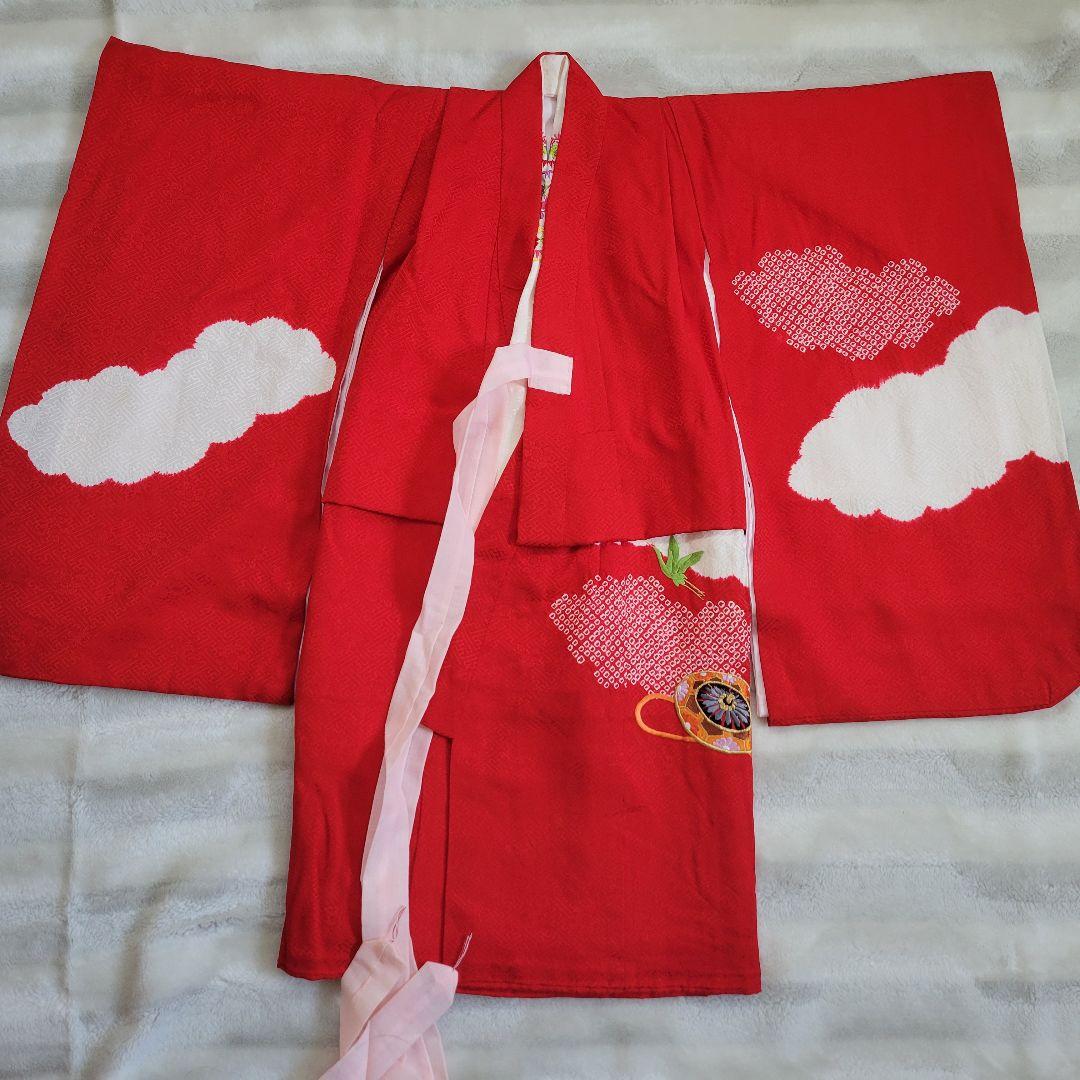 【正絹】七五三 3歳 4歳 女の子 フルセット 着物 帯 赤