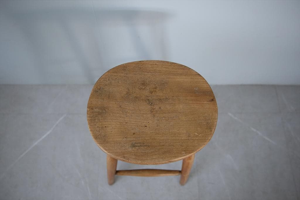 英国アンティーク木製スツール/丸椅子イス/踏み台/腰掛け/飾り棚(92-107)