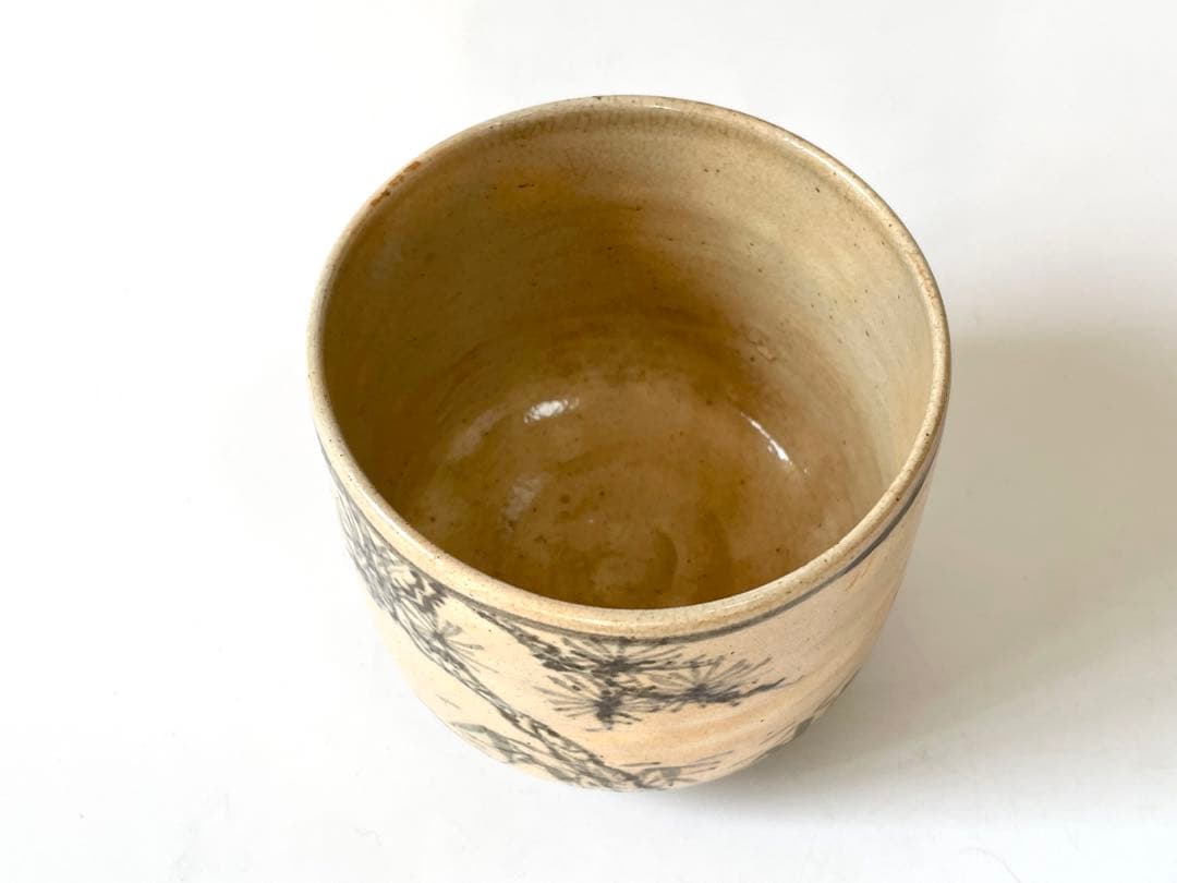 骨董 アンティーク 松竹梅 筒茶碗 鉄絵 京焼 志賀焼 仁清 箱付き