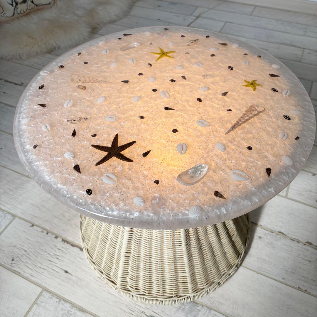 シェル ラタンテーブル　希少　アンティーク　サイドテーブル