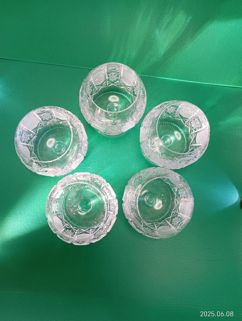 チェコ製クリスタルガラス カットデザイン グラス 5個セット　新品未使用